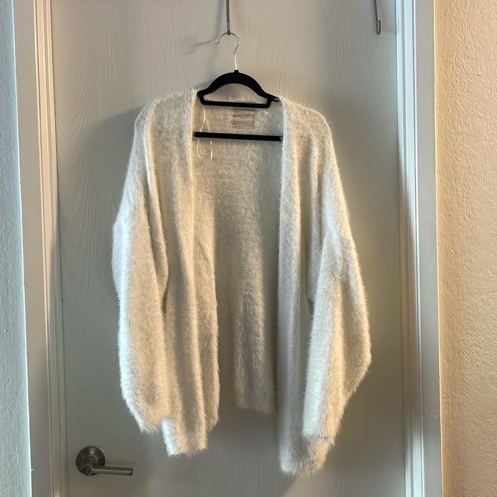 Fuzzy White Oversized Cardigan